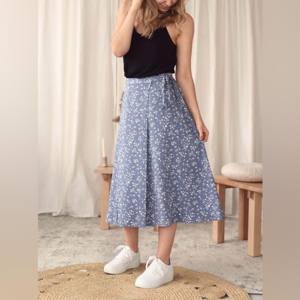 From Rachel light blue floral wrap skirt